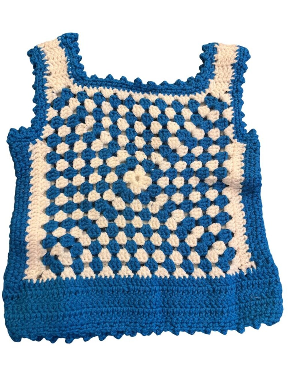 Vintage Handmade Crochet Girls Child's Top Blue White Medium